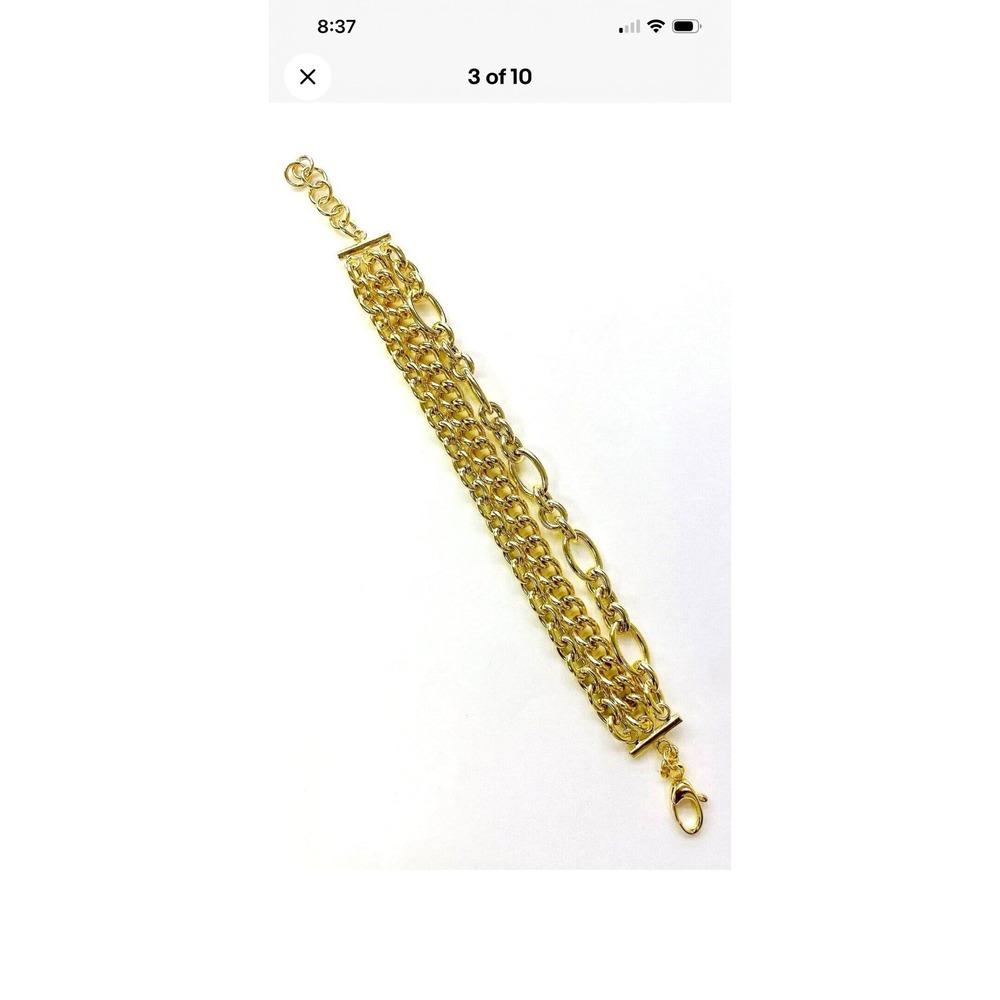 HSN Bellezza 18k Yellow Gold Over Bronze 3 Row Multi Link Chain 7-1/2" Bracelet
